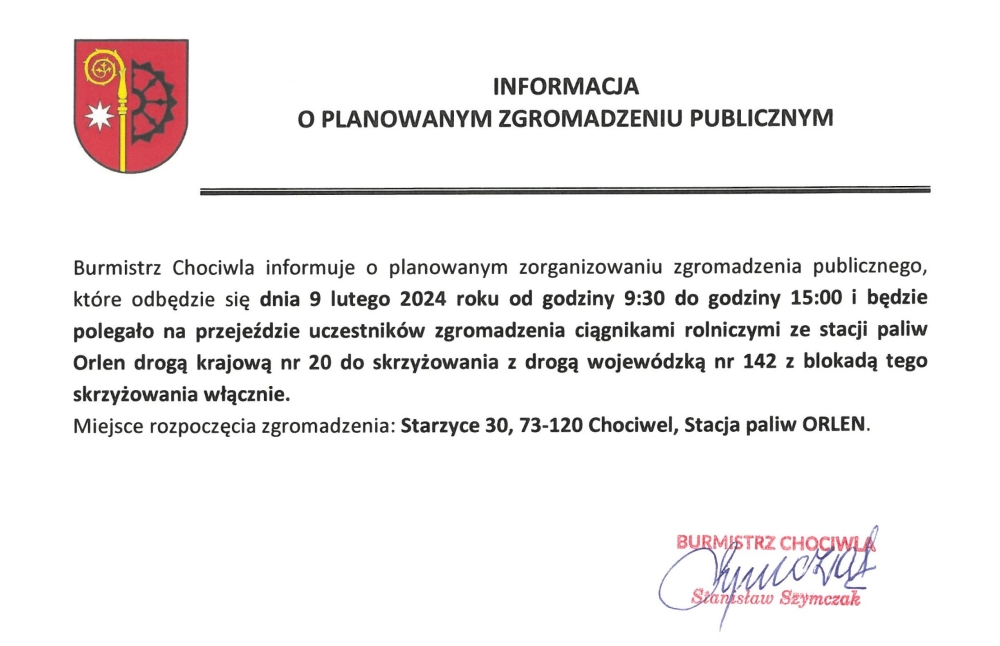 Informacja o planowanym zgromadzeniu